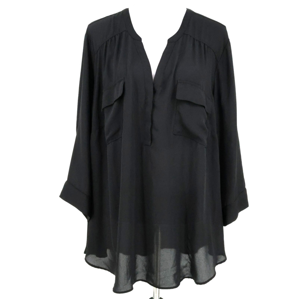 Torrid Top 4 Plus Size 4X Black Chiffon Harper Blouse Pockets Buttons Pullover